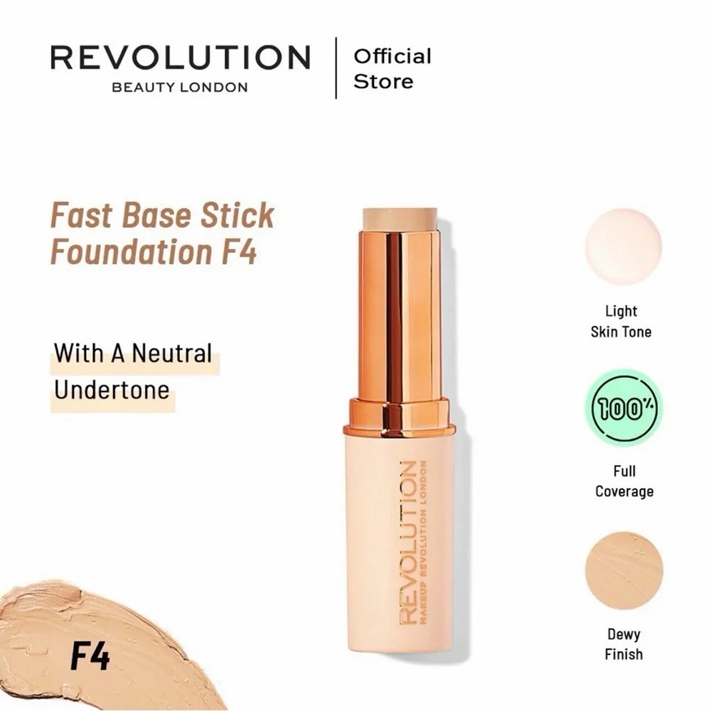 Makeup Revolution Fast Base Stick Foundation in shade‎ F4. Comes in a set of 3.